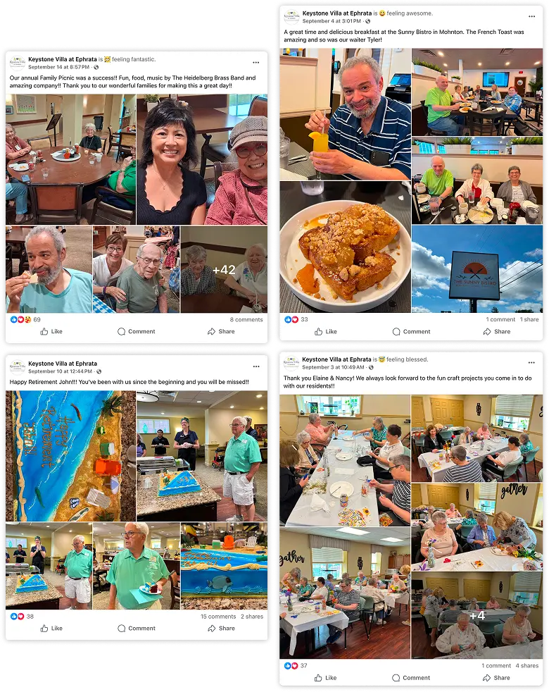 Keystone Villa at Ephrata Facebook posts showing resident activities and events