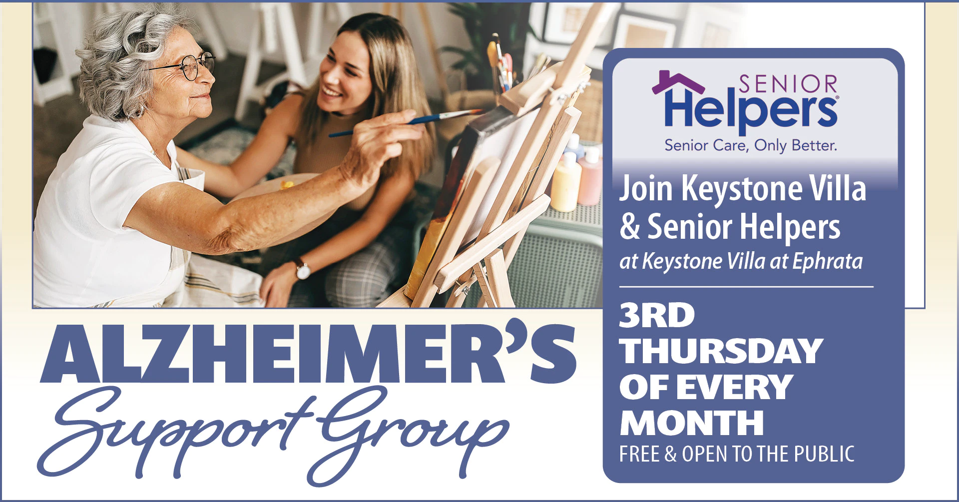 Elderly woman painting during Alzheimer’s support group promotion
