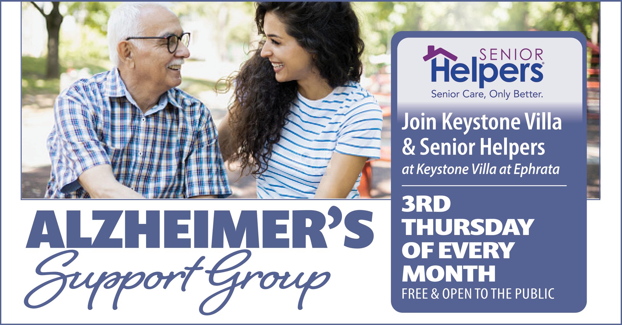 Alzheimer’s support group promotional banner with caregivers